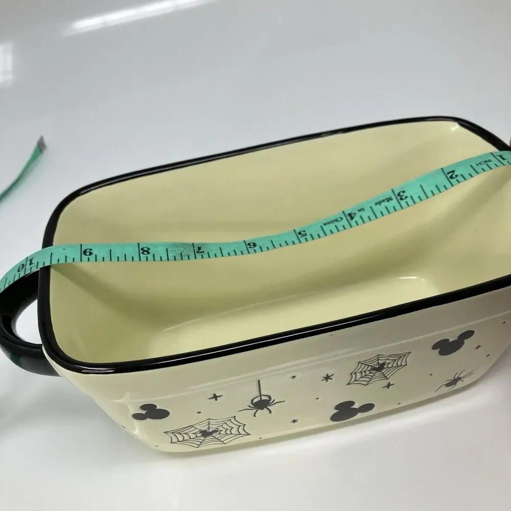 Disney Baking Dish Cream Ceramic Mickey Halloween Spider Web Meatloaf/Bread
